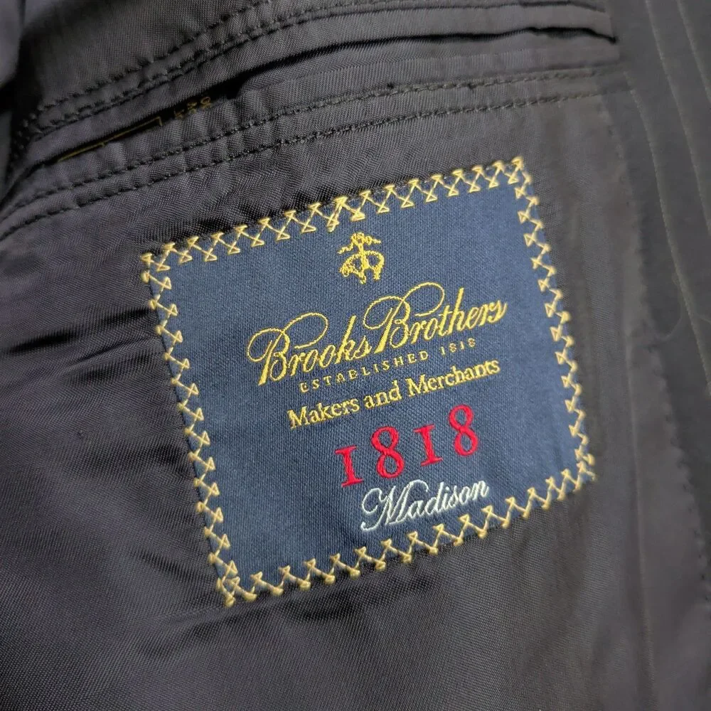 Brooks Brothers‎ Blazer Sport Coat Mens 44R 1818 Madison Black Pinstripe Wool